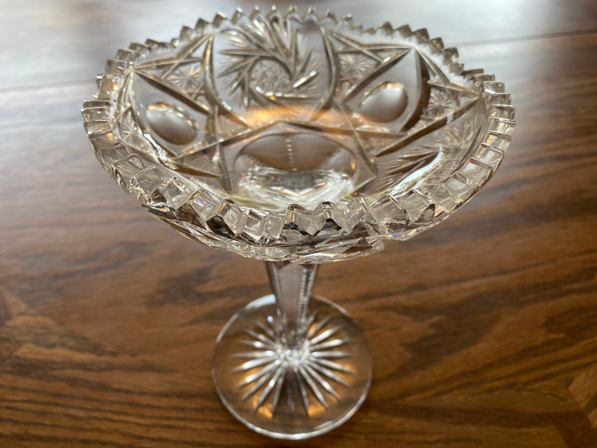 Brilliant stemmed cut glass compote candy dish Etsy