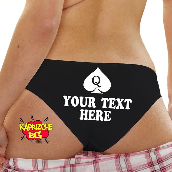 Custom Personalized QOS Panties With Your Text, Custom Printed Booty Panties, Personalized Womens Underwear, Naughty Panties Queen Of Spades