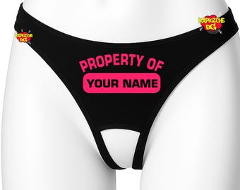 Tanga personalizada, propiedad de tu nombre, tanga con tu nombre, bragas gráficas