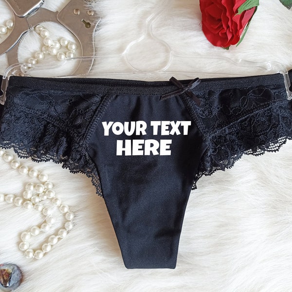 Your Text On Lace Panties, HotWife Clothing, Lace Boyshort, Fetish Underwear, Naughty Gift For Hotwife, Kinky Slutty Panties,Graphic Panties