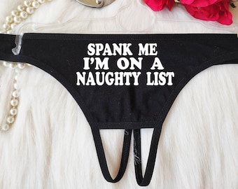 Spank Me Thong , Christmas Lingerie, Women Lingerie, Crotchless Pantie, Naughty Christmas Gift, Open Lingerie, Sexy Gift For Her