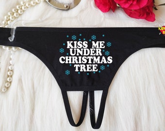 Kiss Me Unter Weihnachtsbaum Tanga - Lustiges Feiertags-Dessous Geschenk für Sie