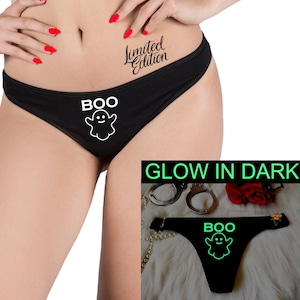 Halloween Ghost Thong, Glow In Dark, Crotchess Lingerie, Sexy Gift For Halloween, Pumpkin Panties, Boo Thong,  Funny Halloween Black Thong