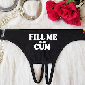 Fill Me With Cum Tanga, open lingerie, slipje zonder kruis, string, gepersonaliseerde string, slipje op maat, sexy cadeau voor haar, sexy outfits