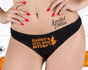 Daddys Little Witch Bitch Halloween Thong , Funny Black Panty, Crotchess Lingerie, Sexy Gift For Halloween, Pumpkin Panties,Naughty Lingerie