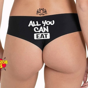 All You Can Eat Boyshorts Panties , Black Sexy Cotton Panties , Custom Personalized Panty ,Gift For Her , Gift for HotWife,Funny Panties