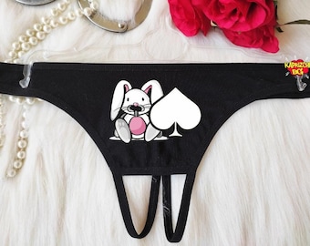 Snow Bunny Open Thong, Naughty Panties, QOS Crotch Thong, DDLG Clothing, Slutty  Funny Submissive Thong Panties, Sexy Gift, Cuckold Lingerie