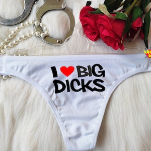 I Love Big Dicks Crotchless Thong Panties Black Sexy Thong Panties G