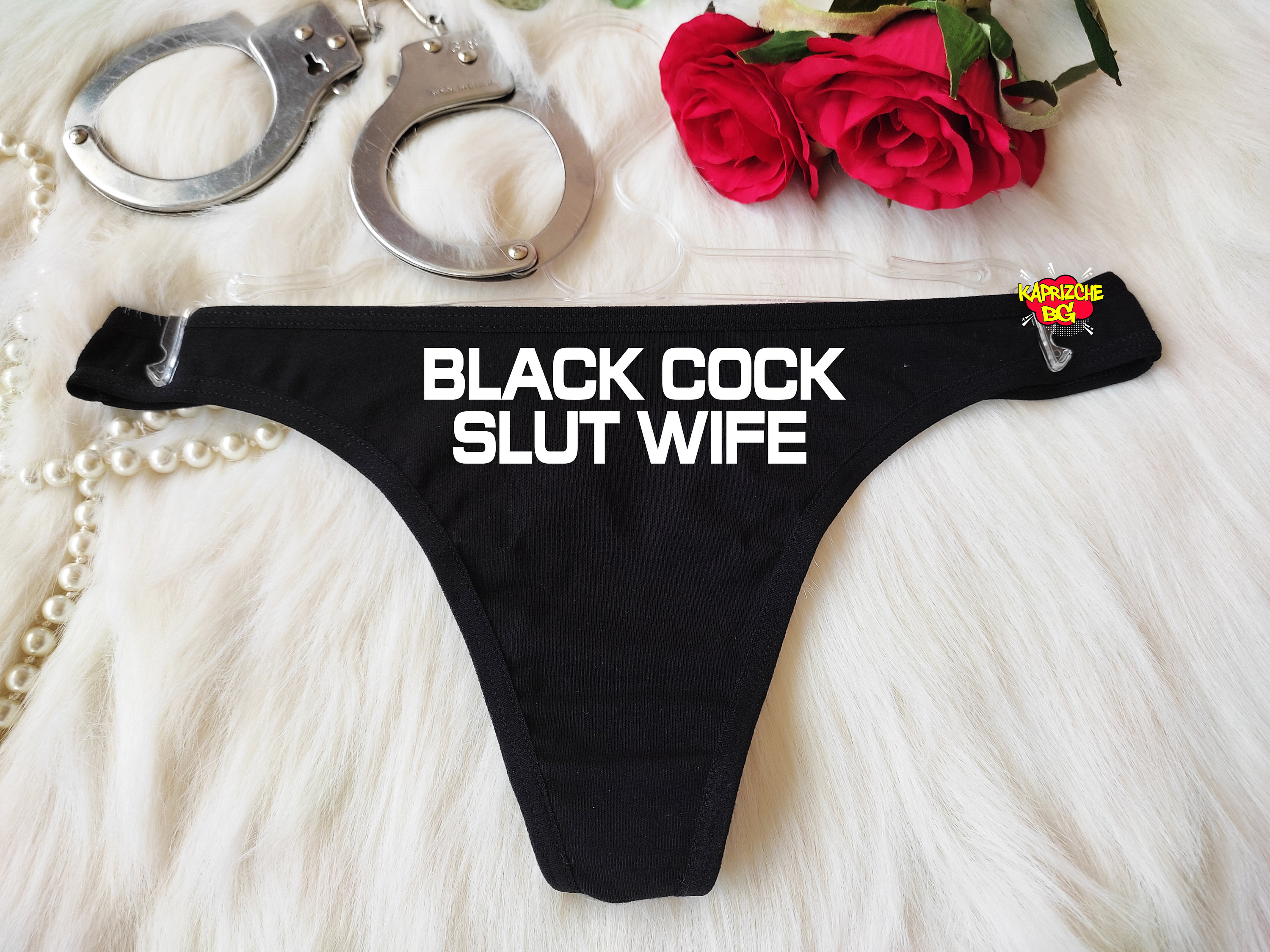 Black Cock Slut Wife Crotchess Thong Only BBC Panties Sexy image