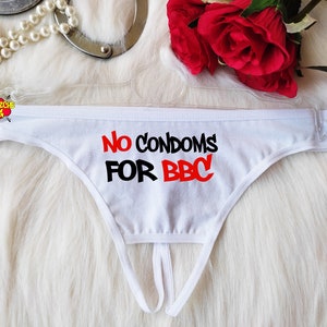 No Condoms For BBC Thong Panties,Black Sexy Crotchless Panties,G-String,Custom Personalized Panties,Sexy Gift for HotWife,Big Black Cock