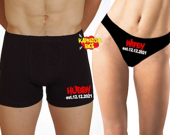 Hubby Wifey Est Your Date,Couple Matching Underwear,Valentines Day Gift,Matching Underwear Couple Set,His And Hers Underwear,Matching Undies