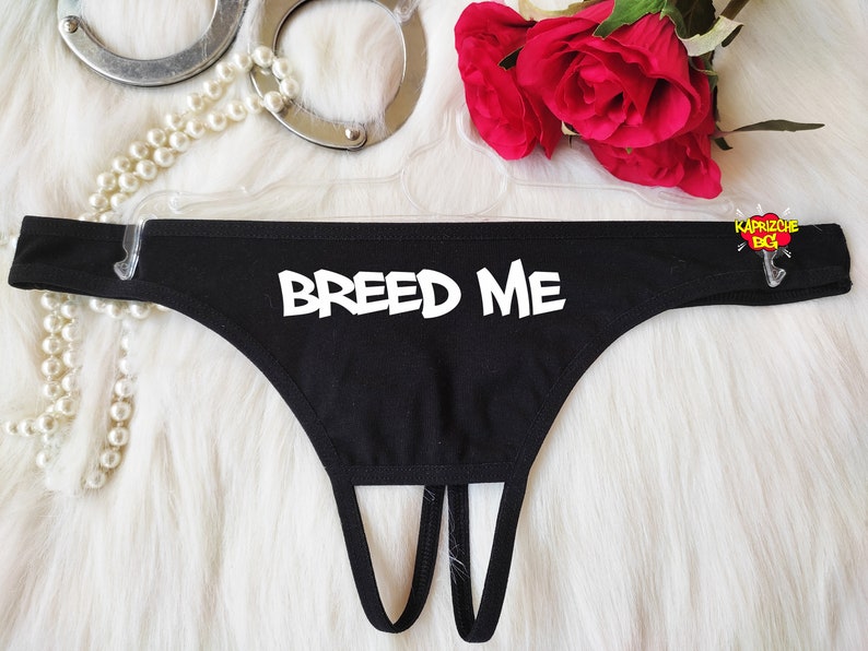 Breed Me, Crotchless Panty, Fetish Underwear, Naughty Gift For Hotwife, Kinky Slutty Panties, Graphic Panties, Cuckold Lingerie, DDLG 