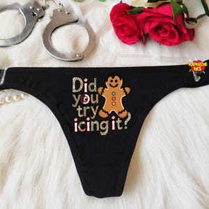 Ondeugende kerststring – grappig kerstslipje voor dames – gepersonaliseerde feestdag – lingeriecadeau kerstkoekje