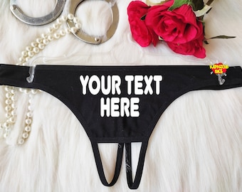 Your Text On Panties, HotWife Clothing, Crotchless Panty, Fetish Underwear, Naughty Gift For Hotwife, Kinky Slutty Panties, Graphic Panties,