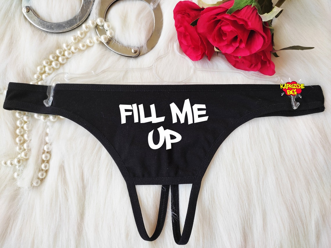 Fill Me Up Black Sexy Thong Pantyg Stringcum Personalized Etsy 