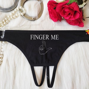 Finger Me Thong Panties,Black Sexy Thong Panties,G-String,Custom Personalized Thong,Custom Panties,Gift For Her,Gif for Hot Wife