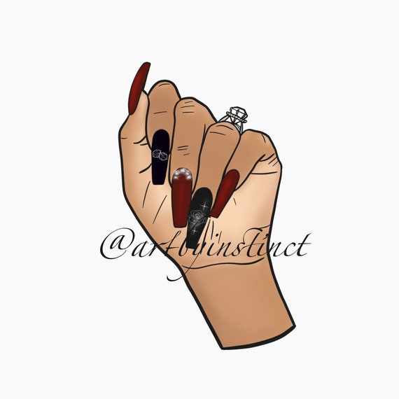 Black Nails PNG Nail Tech Logo Long Nails Clip Art Rose - Etsy