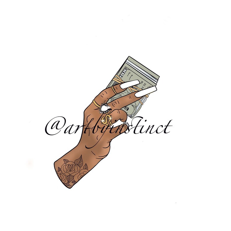 Long Nails PNG,  Nail Tech PNG, Hand holding money, Hand with Rings Clip art, Digital Download PNG file with white Background 