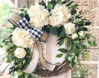 Cream Wreath for Front Door, Large All Season Wreath, Transitional Wreath, Summer Wreath, Large Spring Wreath, Double Doors Wreath