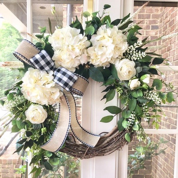 Cream Wreath for Front Door, Large All Season Wreath, Transitional Wreath, Summer Wreath, Large Spring Wreath, Double Doors Wreath