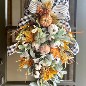 Fall Swag Wreath for Front Door Blue Orange White Pumpkin - Etsy