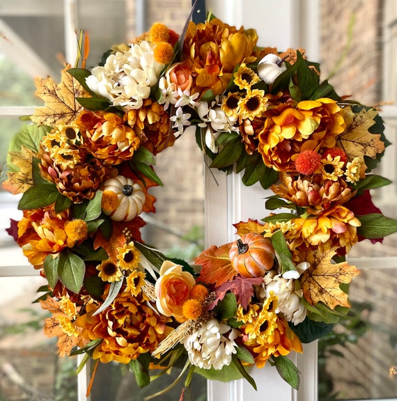 Fall Peony And Wreath Autumn Year Round Wreaths For Front Door,Artificial  Wreath