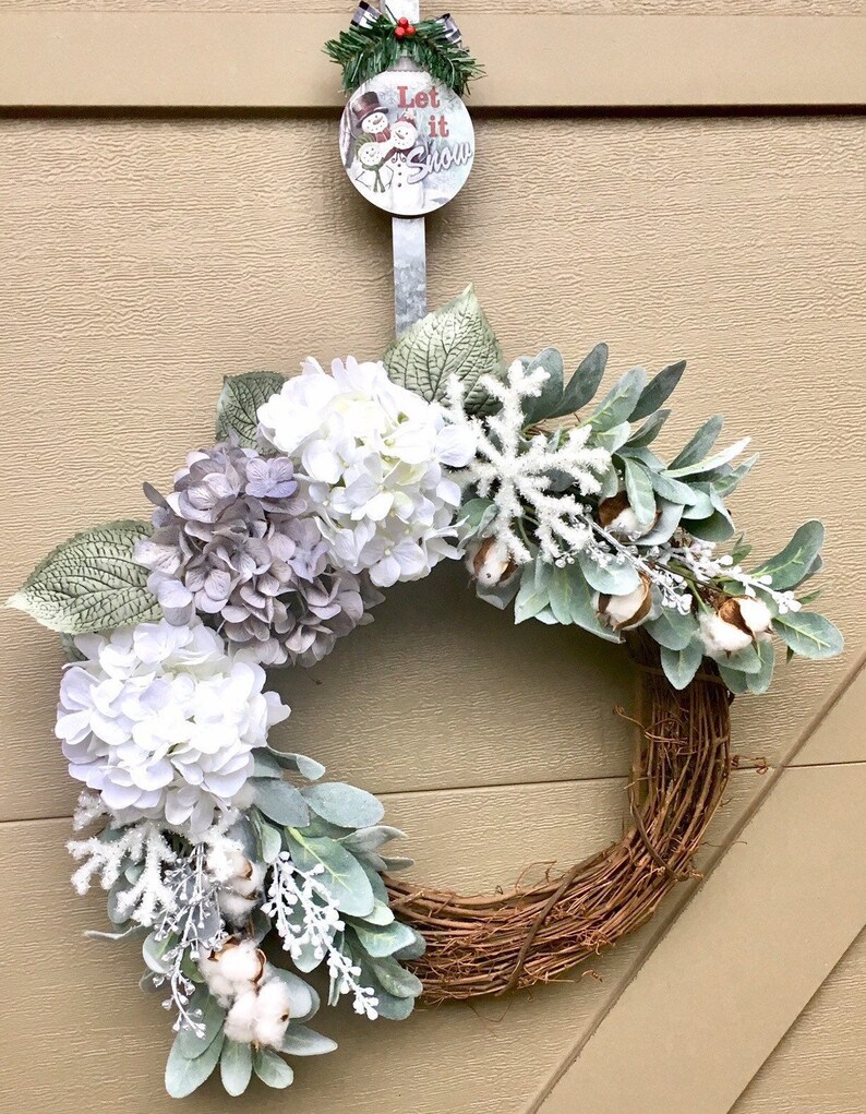 Gray and white christmas wreath for front door farmhouse gray Etsy