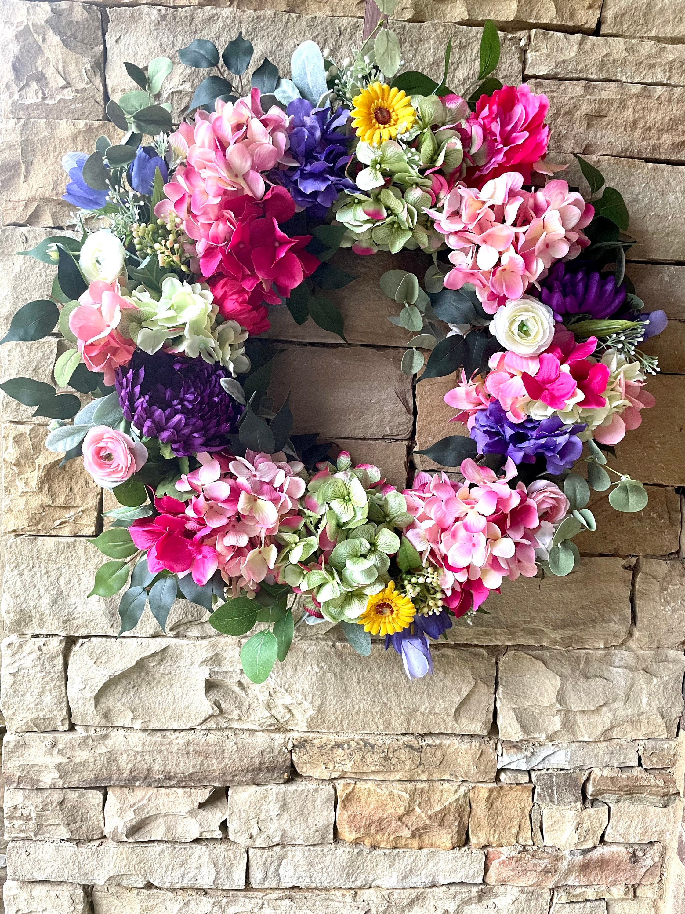 Large spring wreath for front door-colorful summer | Etsy