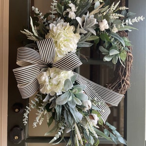 Large all season wreath, eucalyptus wreath, creamy white and bluish grey wreath, year round, front door farmhouse, lambs ear