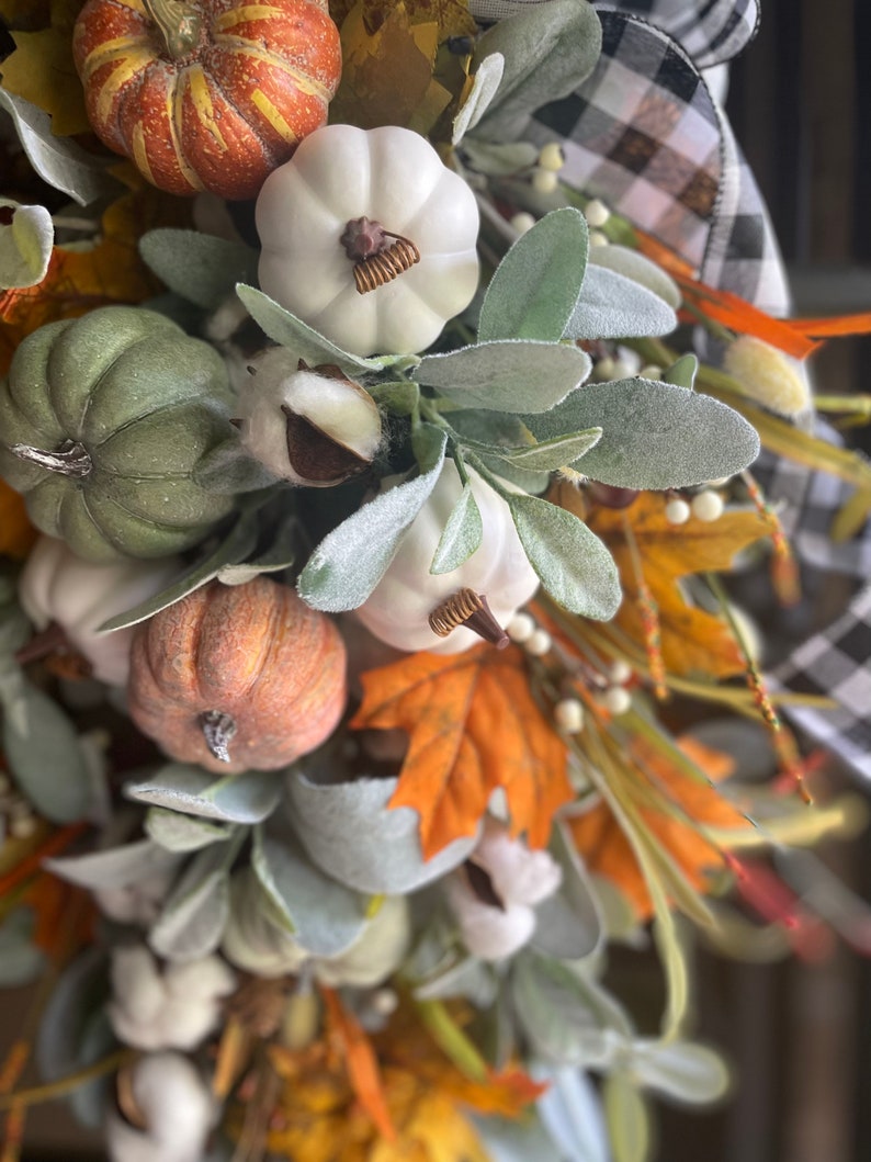 Fall Double Doors Swags Wreaths Blue Orange White Pumpkin Etsy