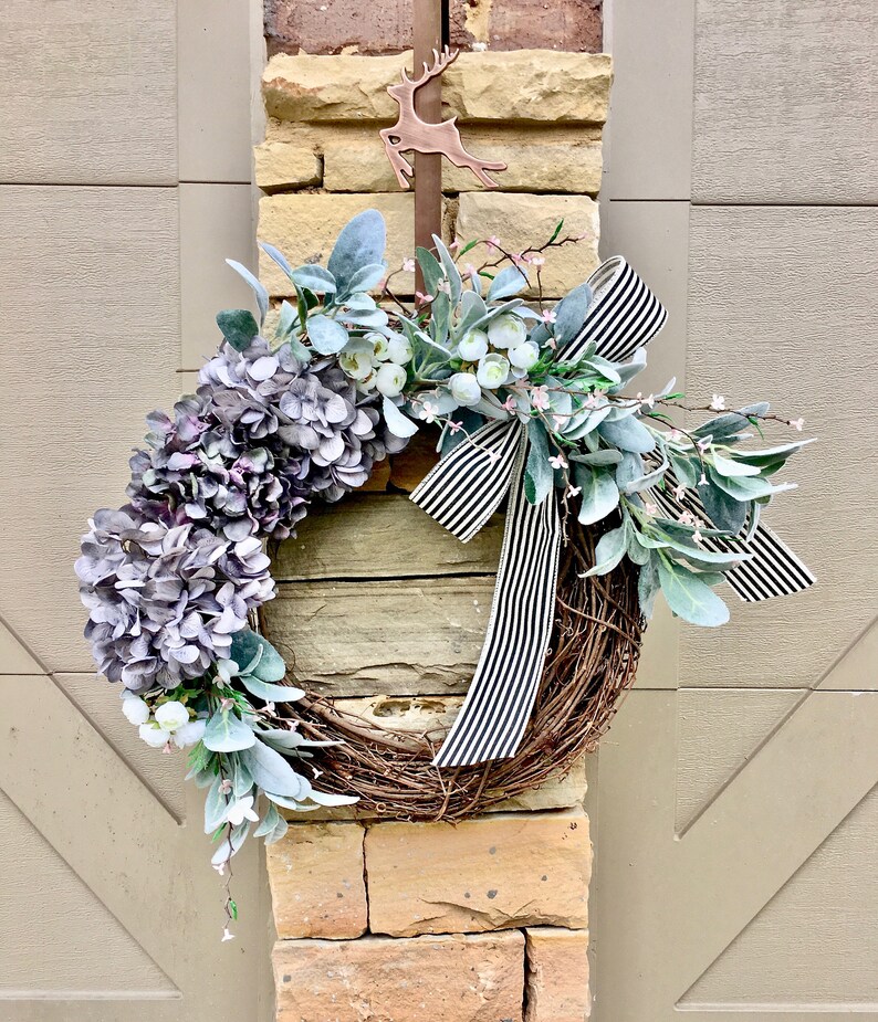 Gray Farmhouse Wreath for Front Door Gray and White Wreath Etsy
