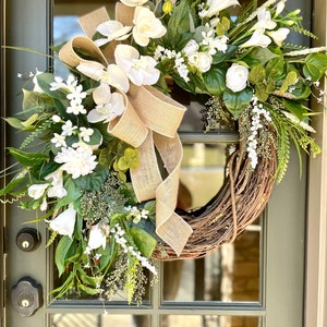 White Orchid Peony Wreath, Large Spring Wreath, Front Door Wreath ...