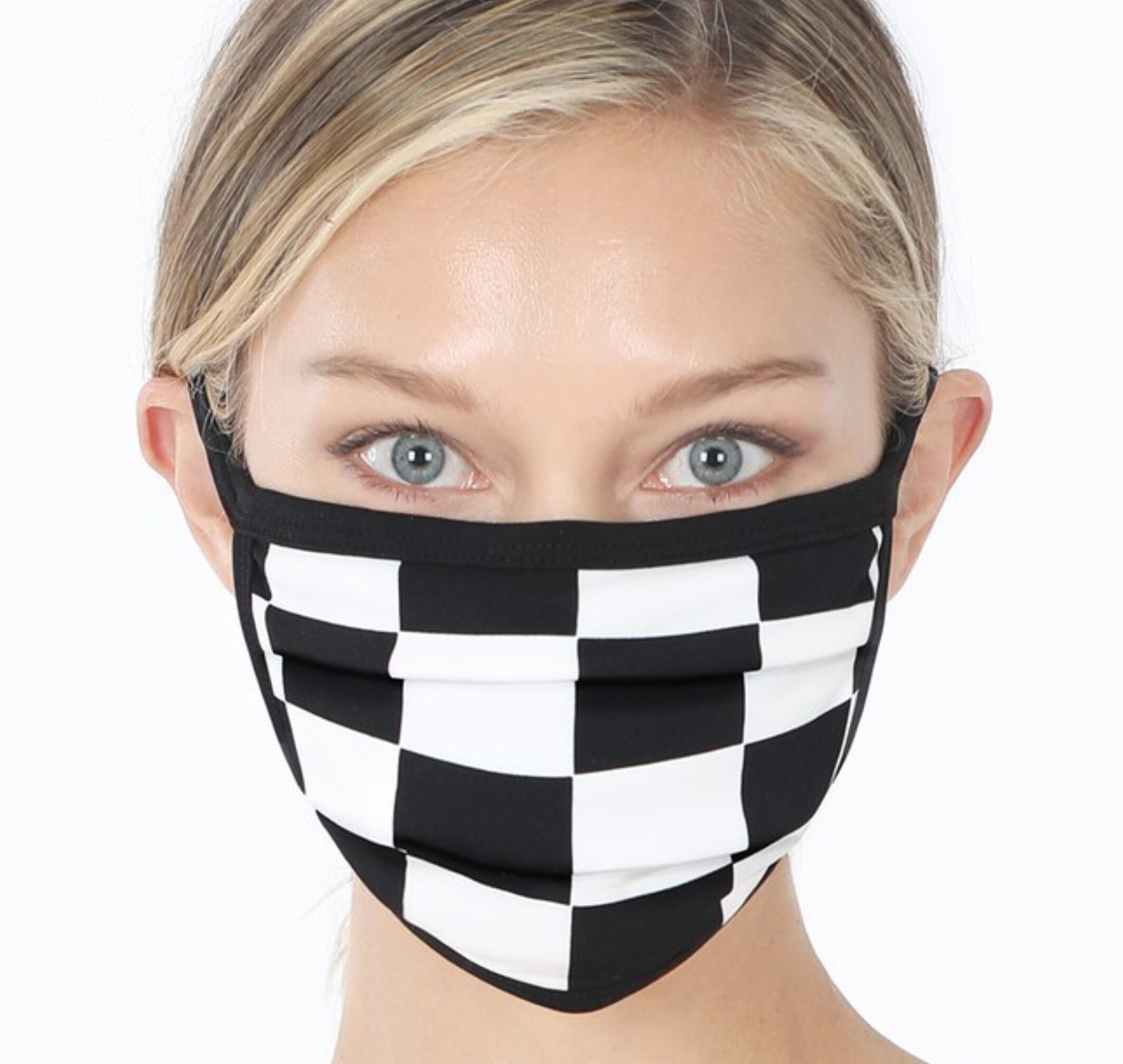 Checkered Print Pleated Face Mask Covering by Zenana Etsy