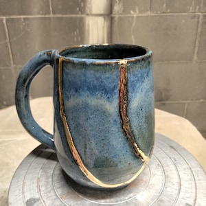 Kintsugi Style Ceramic Mug Blue