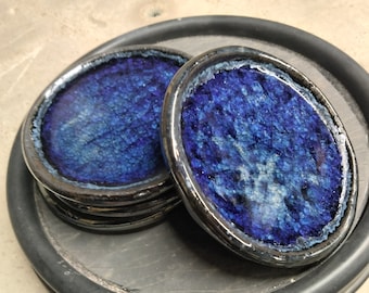 Ceramic Cracked Glass Coasters Nice Blue Color Set Of 4 Handmade