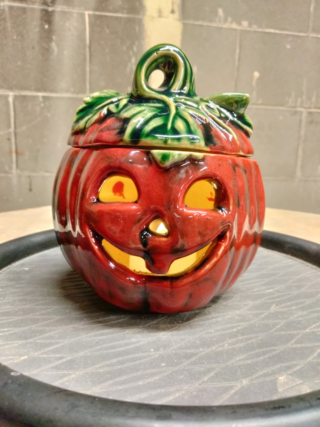 Ceramic Jack O' Lantern With LED Flickering Tea Light Etsy
