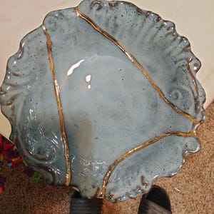 Kintsugi Style Ceramic Bowl Blue
