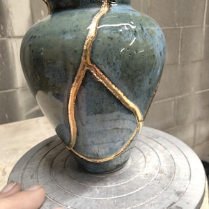 Kintsugi Style Ceramic Small Vase About 6 Inches Tall