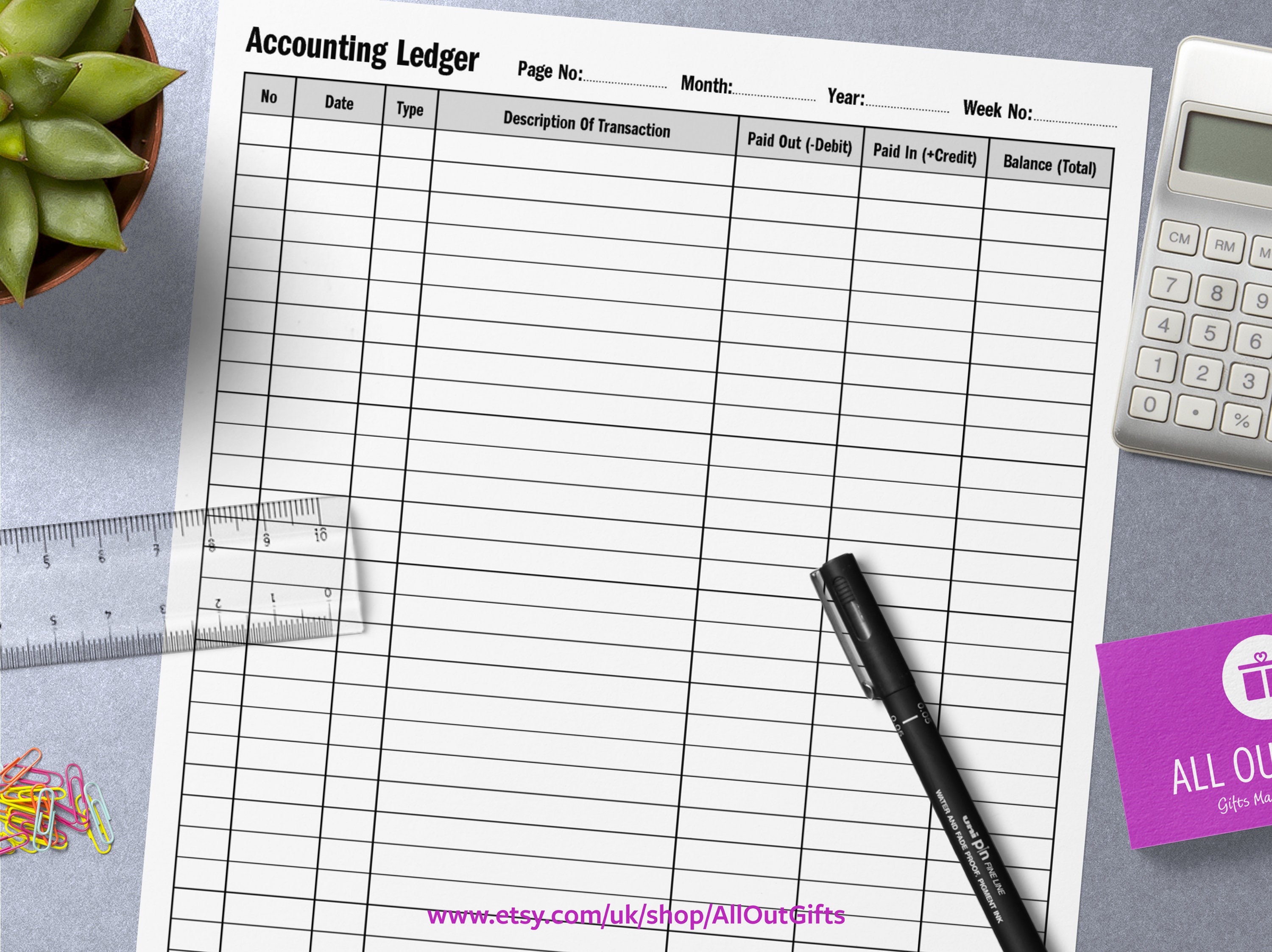 Accounting Ledger, Bookkeeping Printable Document PDF, JPG Files ...