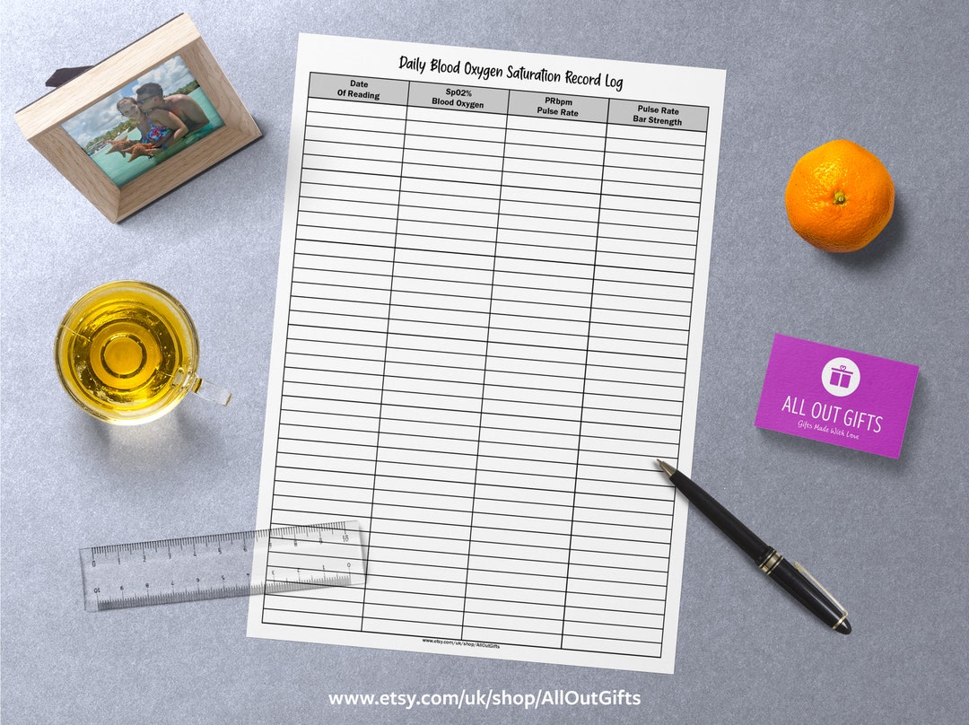 Spo2 Log Template Spo2 Blood Oxygen Level Tracker, Digital Download - Etsy