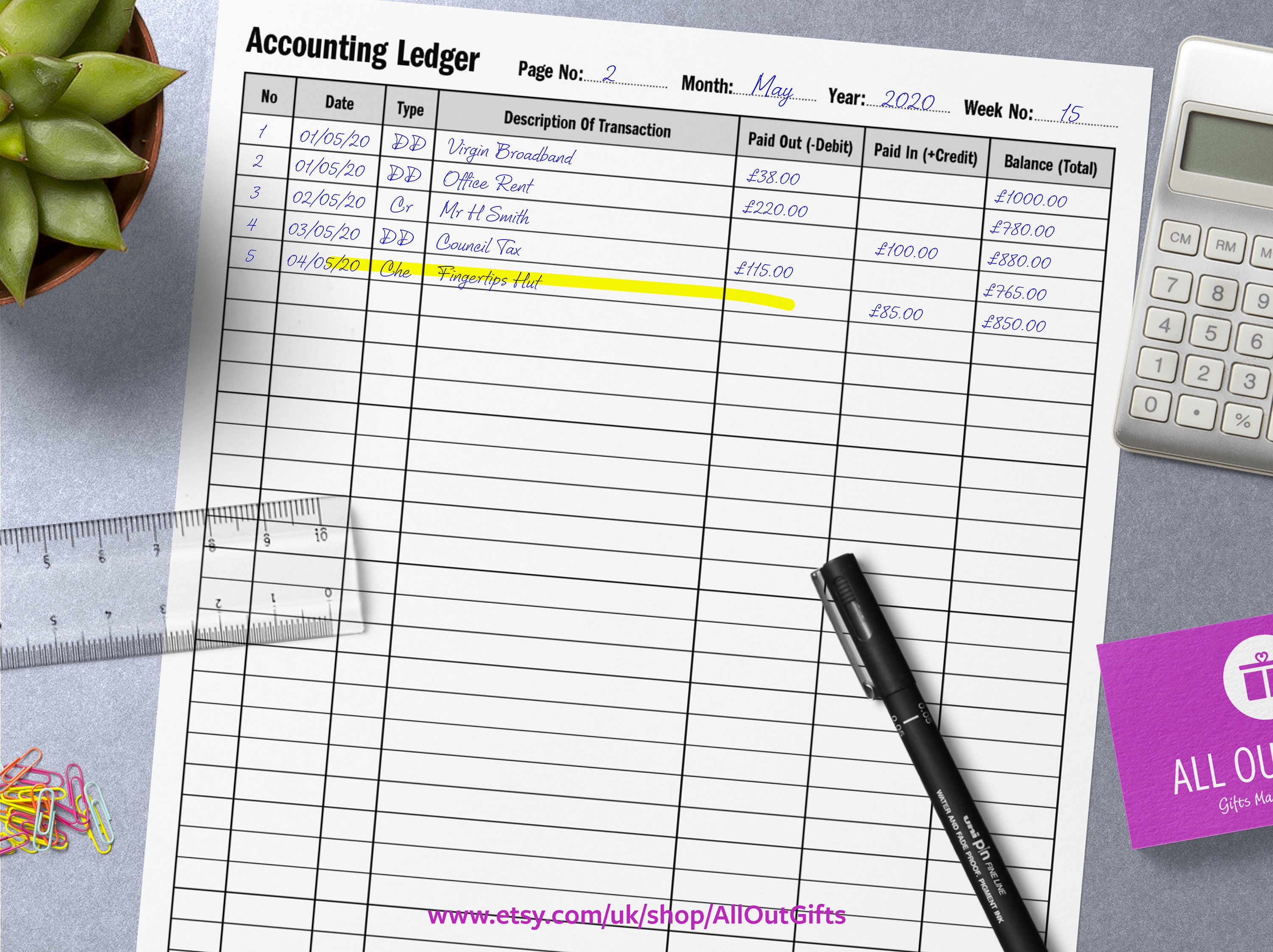 Accounting Ledger, Bookkeeping Printable Document PDF, JPG Files ...