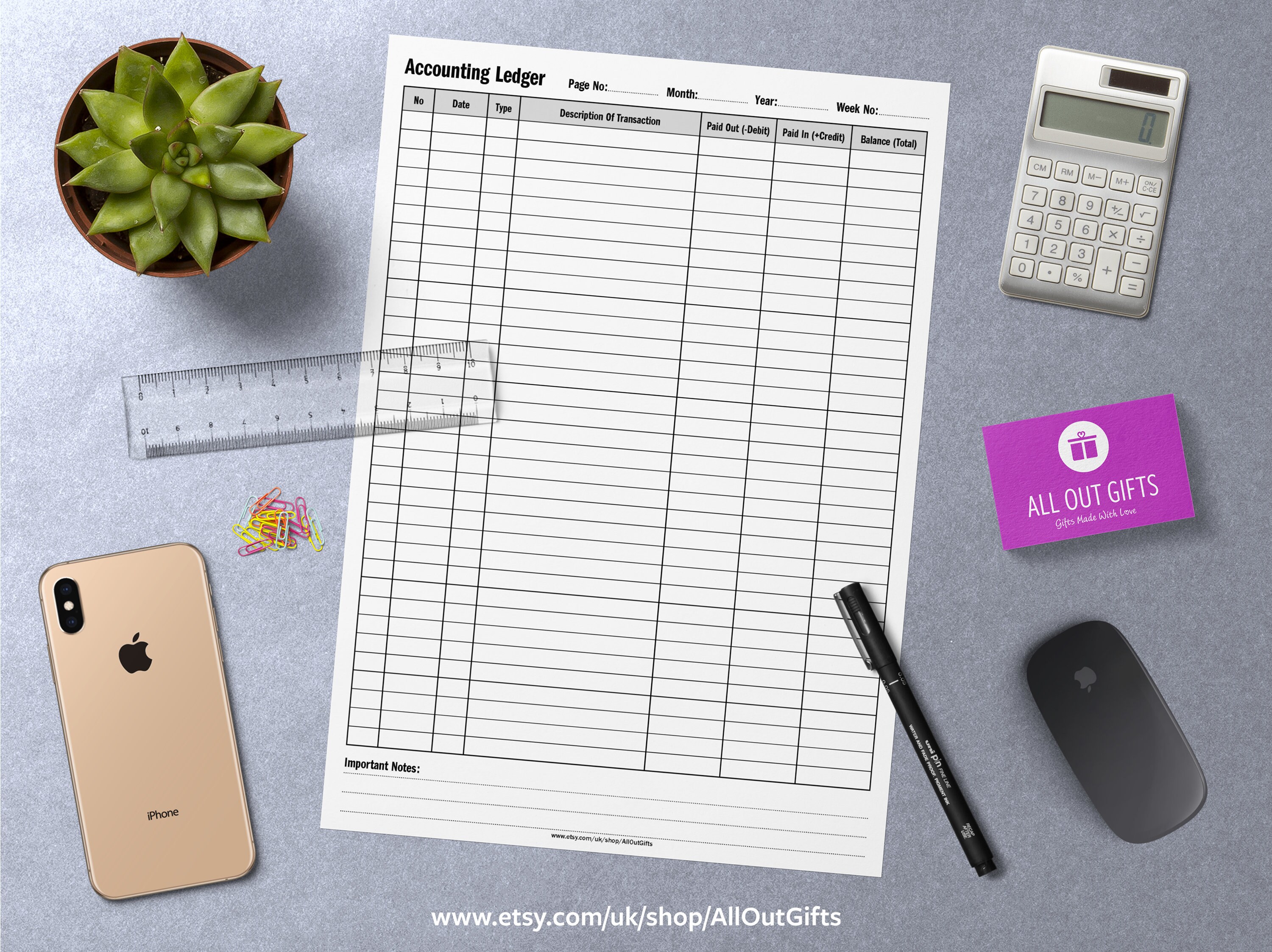 Accounting Ledger, Bookkeeping Printable Document PDF, JPG Files ...