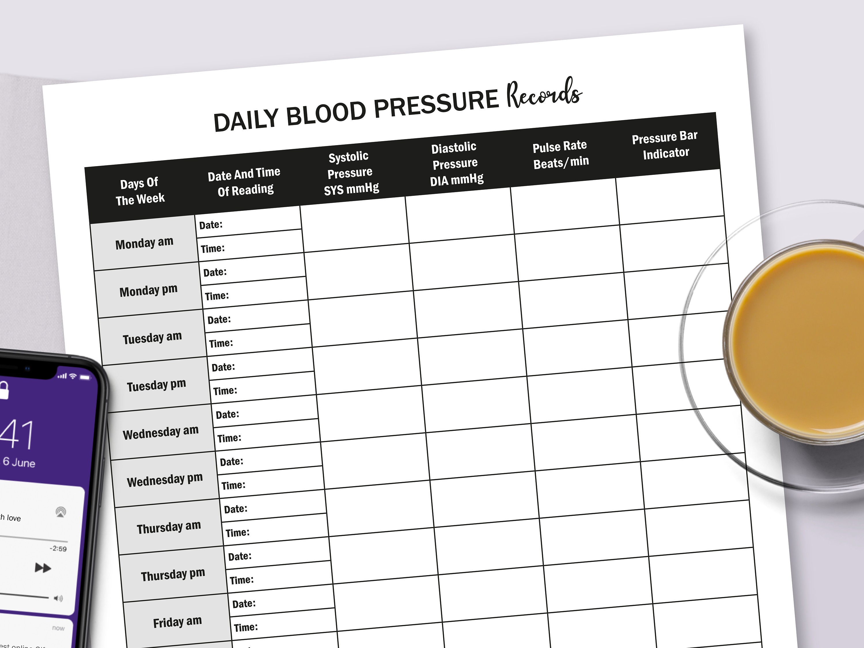 bllood pressure logsheet