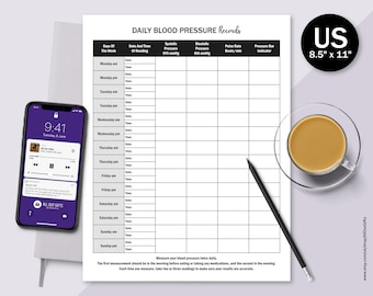 Daily Blood Pressure Log Sheet, US Letter (PDF & JPG)