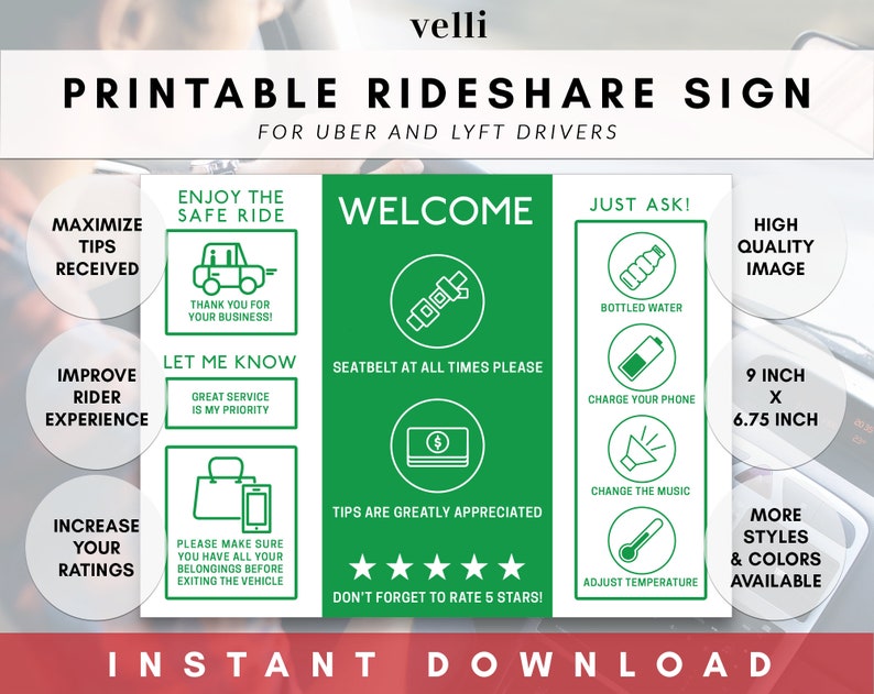 Printable Rideshare Sign Driver Sign Uber Sign Lyft Sign | Etsy