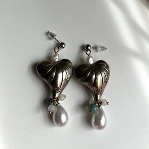 Oxidized silver heart charm dangle earring