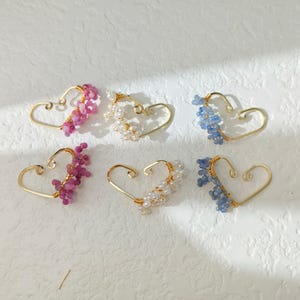 Heart Ear Cuff, Wire Wrapped Gemstones Cartilage Earrings,No Piercing Floral Ear Wrap,Unique Handmade Jewelry