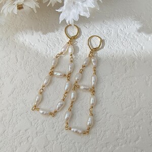 Long Pearl Dangle Earrings,Mordern Pearl Drop Earrings,Unique Jewelry Featured Mini Natural Pearls