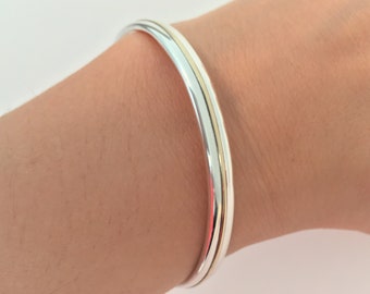 9ct Gold - 925 Sterling Silver Classic Silver Cuff - Made to Your Size - Internal Engraving - Personalised Bracelet - Solid Silver Cuff.