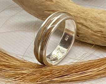 Equestrian Horsehair Ring - Sterling Silver - keepsake Ring - Engraved Ring - Bespoke Size - Memory Ring  - Personalized Ring - Thumb Ring.